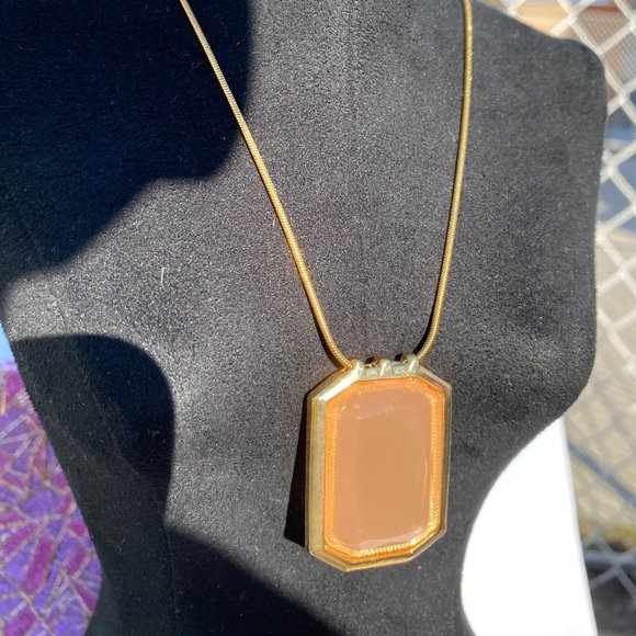 Gold Peach Bellini Lucite Pendant Necklace - Picture 4 of 6